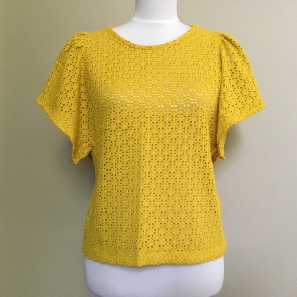 NWT MADEWELL Texture Thread mustard eyelet top S - Picture 2 of 4